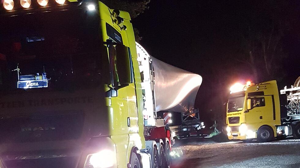 So lief der Schwertransport der Teile für den Windpark Grünberg
